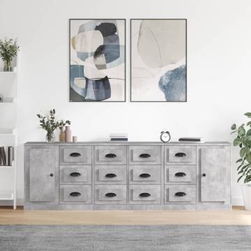 3-Piece Concrete Grey Engineered Wood Sideboards - Stylish Storage