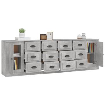 3-Piece Concrete Grey Engineered Wood Sideboards - Stylish Storage