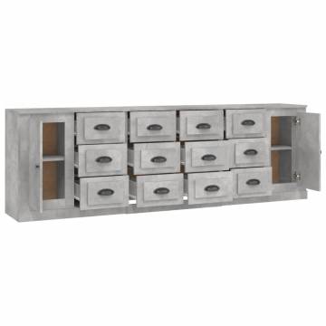 3-Piece Concrete Grey Engineered Wood Sideboards - Stylish Storage