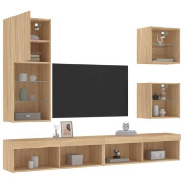 5 Piece TV Wall Units with LED in Sonoma Oak | Hipomarket