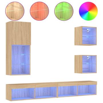 5 Piece TV Wall Units with LED in Sonoma Oak | Hipomarket