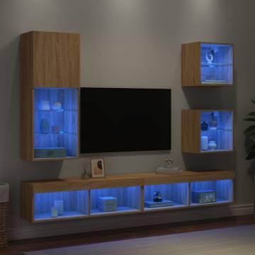 5 Piece TV Wall Units with LED in Sonoma Oak | Hipomarket