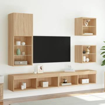 5 Piece TV Wall Units with LED in Sonoma Oak | Hipomarket