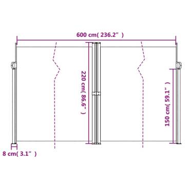 Retractable Side Awning Brown 220x600 cm - Privacy & Protection