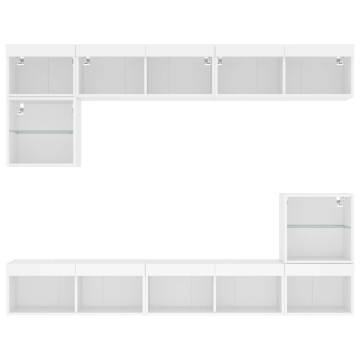 8 Piece TV Wall Units with LED - White Engineered Wood