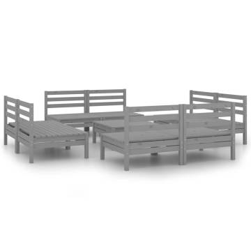 9 Piece Garden Lounge Set - Grey Solid Pinewood