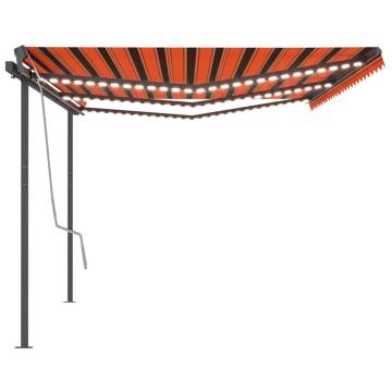 Manual Retractable Awning with LED - 6x3.5m - Orange & Brown