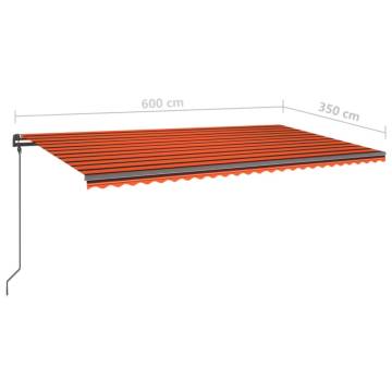 Manual Retractable Awning with LED - 6x3.5m - Orange & Brown