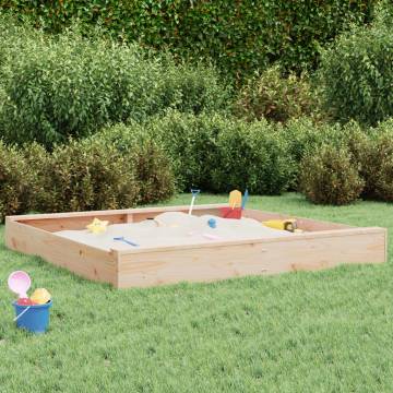 Square Solid Wood Pine Sandbox with Seats for Kids