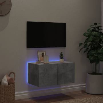 Stylish TV Wall Cabinet with RGB LED Lights - Concrete Grey