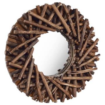 Teak Round Wall Mirror - 40 cm Rustic Style Décor