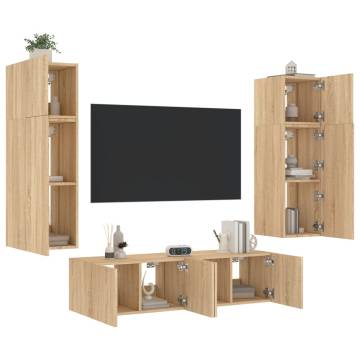 6 Piece LED TV Wall Units - Sonoma Oak Engineered Wood