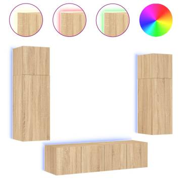 6 Piece LED TV Wall Units - Sonoma Oak Engineered Wood