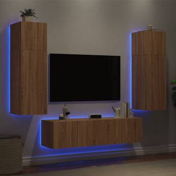 6 Piece LED TV Wall Units - Sonoma Oak Engineered Wood