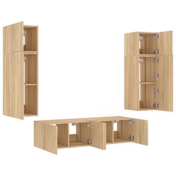 6 Piece LED TV Wall Units - Sonoma Oak Engineered Wood