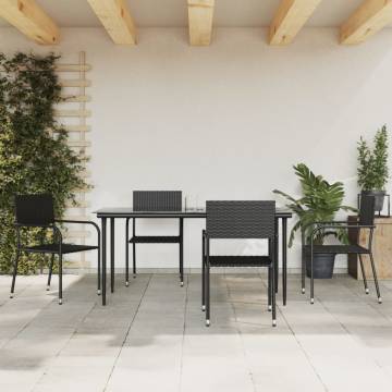 5 Piece Garden Dining Set - Black Poly Rattan | Hipomarket