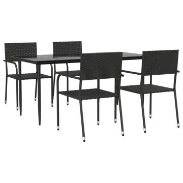 5 Piece Garden Dining Set - Black Poly Rattan | Hipomarket