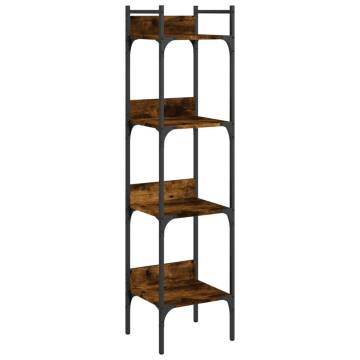 4-Tier Smoked Oak Bookshelf - Stylish Space Saver