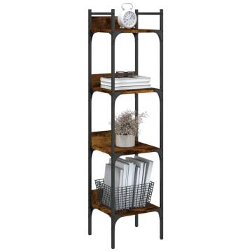 4-Tier Smoked Oak Bookshelf - Stylish Space Saver