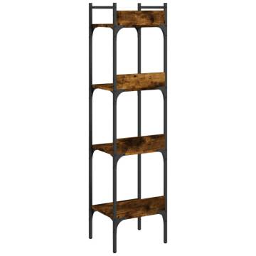 4-Tier Smoked Oak Bookshelf - Stylish Space Saver