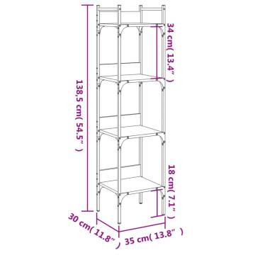 4-Tier Smoked Oak Bookshelf - Stylish Space Saver