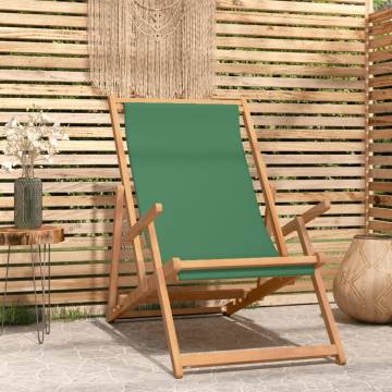 Folding Beach Chair Solid Wood Teak Green - Comfortable & Durable