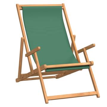 Folding Beach Chair Solid Wood Teak Green - Comfortable & Durable