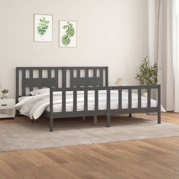 Stylish Grey Bed Frame with Headboard - Solid Pine Wood 200x200 cm