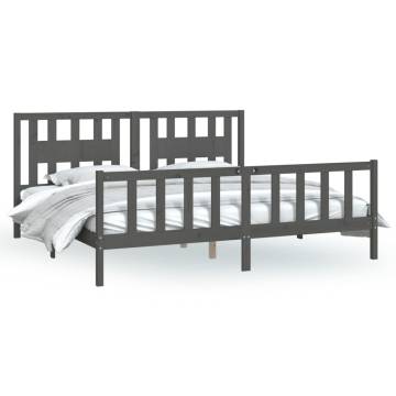 Stylish Grey Bed Frame with Headboard - Solid Pine Wood 200x200 cm