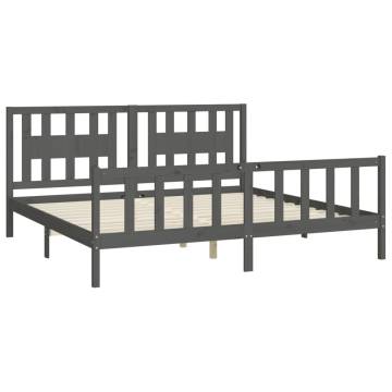 Stylish Grey Bed Frame with Headboard - Solid Pine Wood 200x200 cm