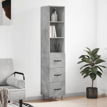 Stylish Highboard Concrete Grey - 34.5x34x180 cm | HipoMarket