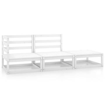 3 Piece Garden Lounge Set - White Solid Pinewood Comfort