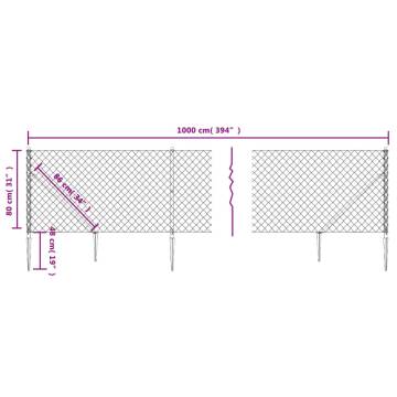 Chain Link Fence with Spike Anchors - Anthracite 0.8x10m