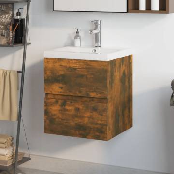 Stylish Sink Cabinet with Built-in Basin - Smoked Oak