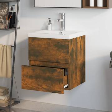 Stylish Sink Cabinet with Built-in Basin - Smoked Oak