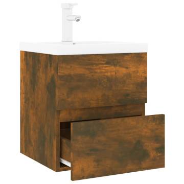 Stylish Sink Cabinet with Built-in Basin - Smoked Oak