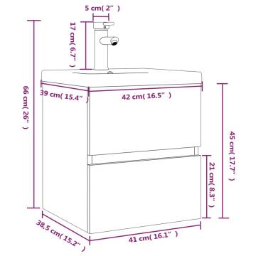 Stylish Sink Cabinet with Built-in Basin - Smoked Oak