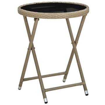 Stylish Beige Tea Table - 60 cm Poly Rattan & Glass