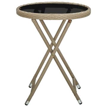 Stylish Beige Tea Table - 60 cm Poly Rattan & Glass