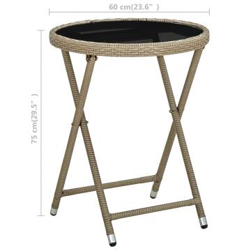 Stylish Beige Tea Table - 60 cm Poly Rattan & Glass