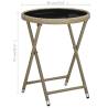 Stylish Beige Tea Table - 60 cm Poly Rattan & Glass