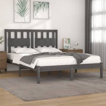 Grey Solid Pine Bed Frame 200x200 cm - Stylish & Sturdy