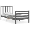 Grey Bed Frame with Headboard 90x200 cm - Solid Wood