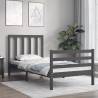 Grey Bed Frame with Headboard 90x200 cm - Solid Wood