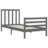 Grey Bed Frame with Headboard 90x200 cm - Solid Wood