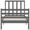 Grey Bed Frame with Headboard 90x200 cm - Solid Wood