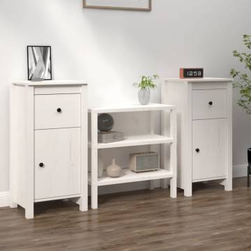 Stylish White Sideboards Set - Solid Pine - 2 pcs 40x35x80 cm