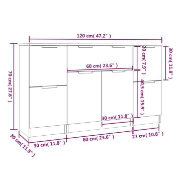 Minimalist Sideboards - 3 pcs Concrete Grey Engineered Wood