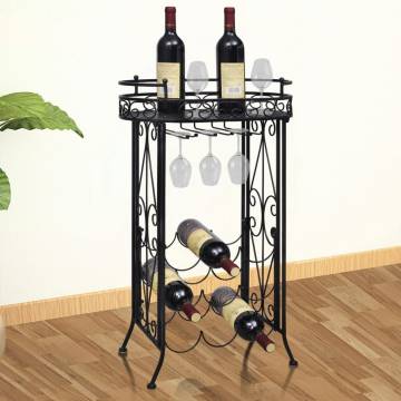 Stylish Metal Wine Rack with Glass Holder for 9 Bottles