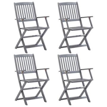 Folding Outdoor Chairs Set - 4 Solid Acacia Wood Chairs